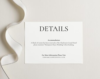 Minimalist Wedding Details Card: Editable Black and White Template (6x4)