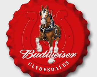 Budweiser Beer Bottle Cap Tin Metal Sign Man Cave Garage Bar Decor 18" Dia