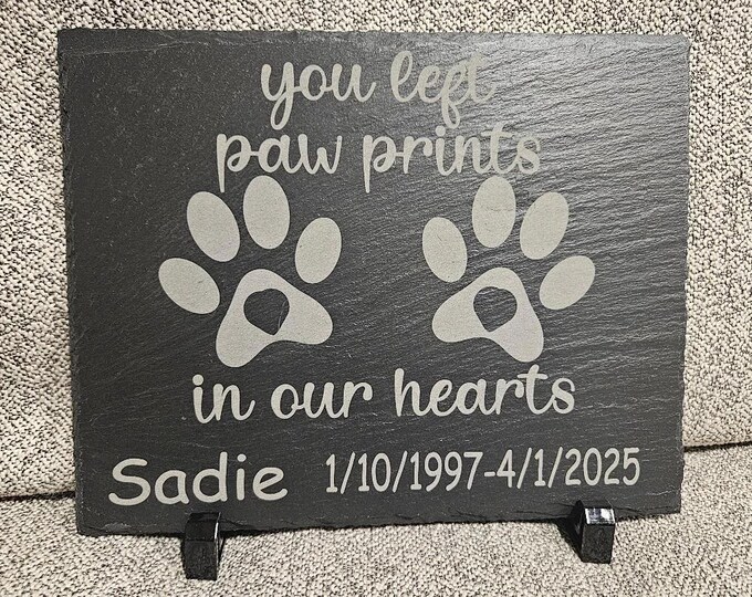Featured listing image: Engraved Personalised Slate Pet Memorial Plaque 8 X 10" Engraved With Your Pets Information Up To 25 Characters With Plastic Feet