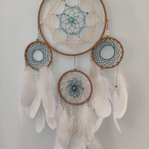 Boho Handmade Dreamcatcher with light Pink Feathers and Beads – Wall Hanging Decor