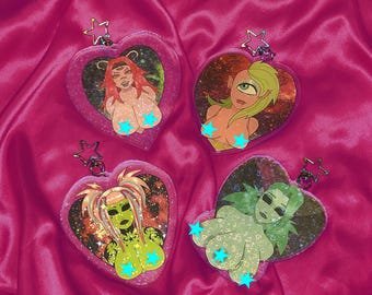 Glitter Alien Keychains