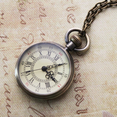 Vintage Style Round Pocket Watch Necklace. Classic Pocket Etsy
