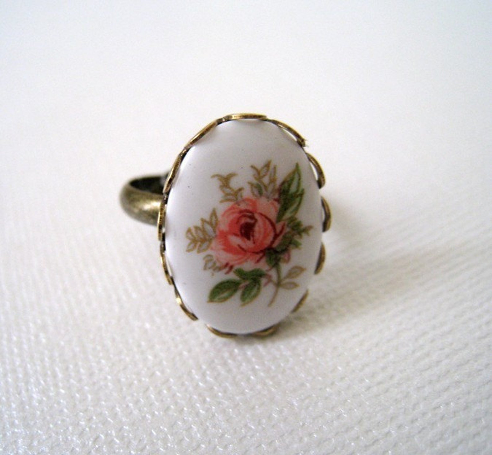 Pink Rose Cameo Ring. Vintage Style Glass Rose Cmeo Ring. - Etsy
