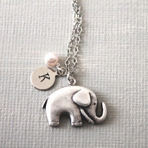 Elephant Necklace. personalized initial elephant necklace. friendship necklace. silver elephant necklace