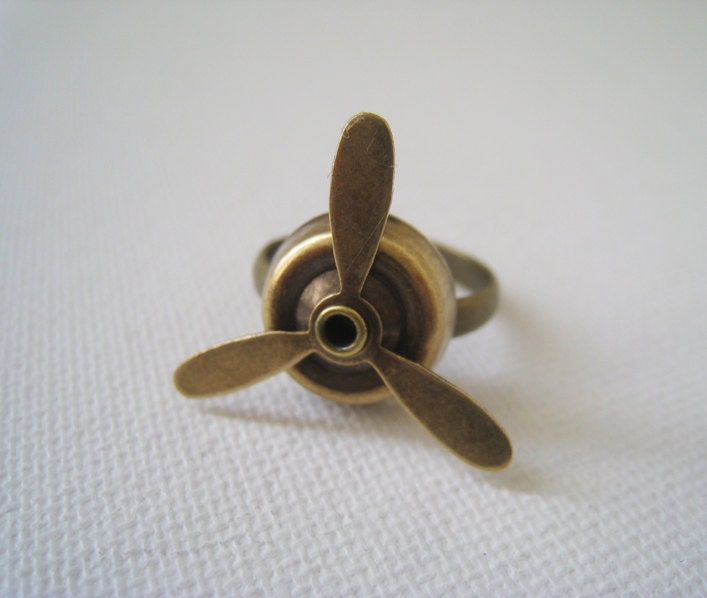 Brass Propeller Ring. Antique Bronze Adjustable Ring. Whimsy Etsy