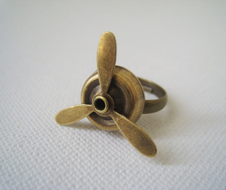 Brass Propeller Ring. Antique Bronze Adjustable Ring. Whimsy Etsy