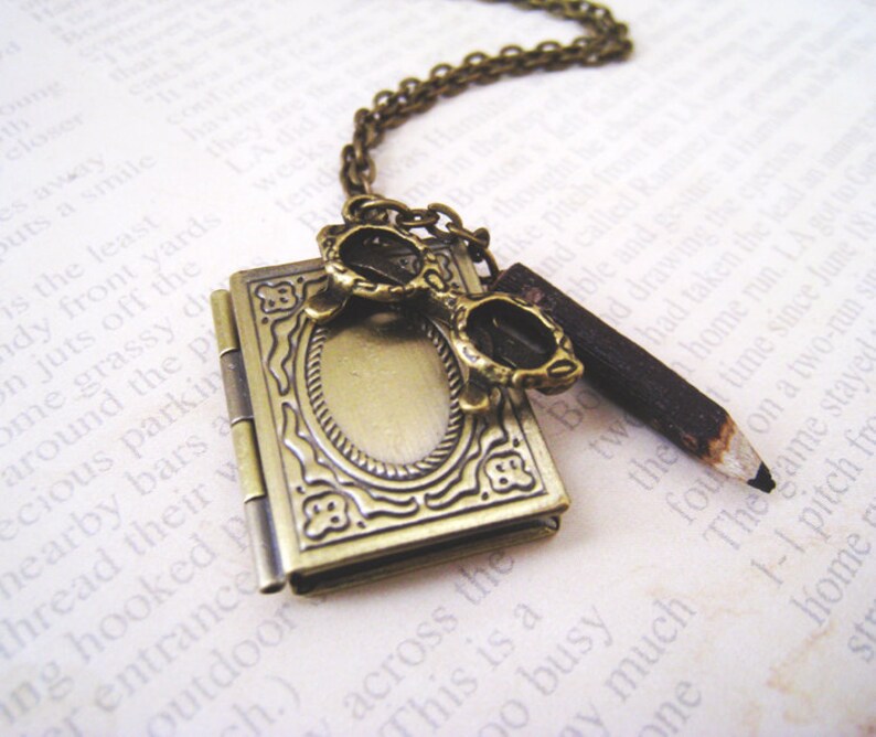 Book Locket Necklace. Antique Brass Book Locket Pendant Etsy