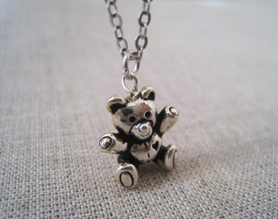 Tiny Teddy Bear Necklace Etsy