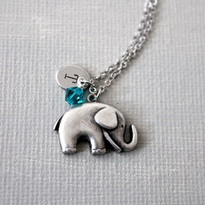 Elephant Necklace.silver elephant necklace. personalized initial birthstones elephant necklace