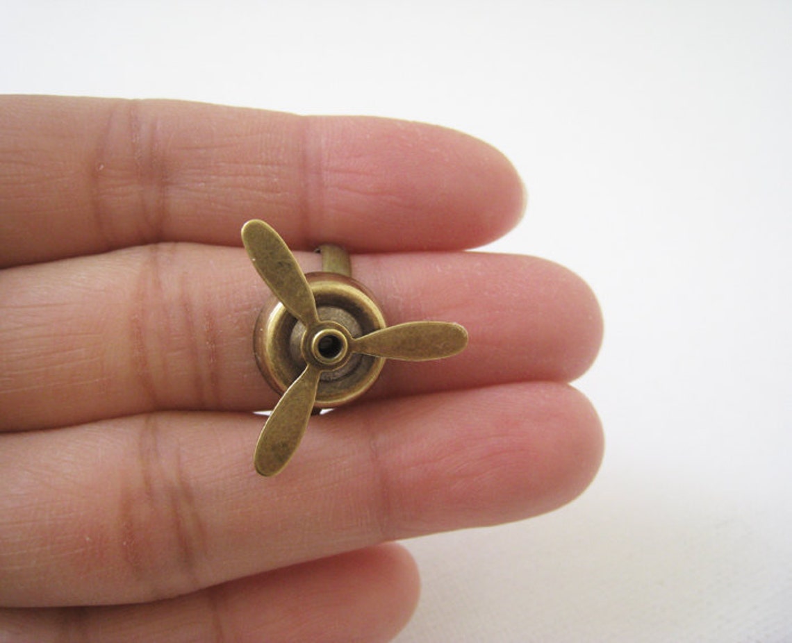 Brass Propeller Ring. Antique Bronze Adjustable Ring. Whimsy Etsy