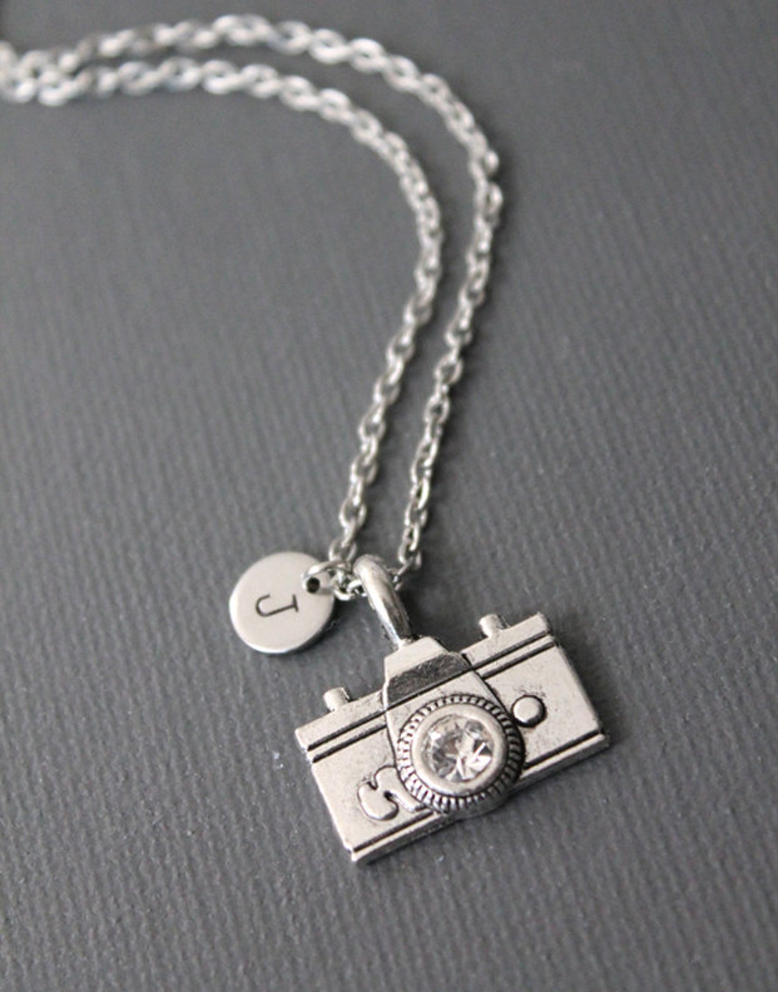Antique Silver Camera Necklace. Personalized Initial Necklace Etsy