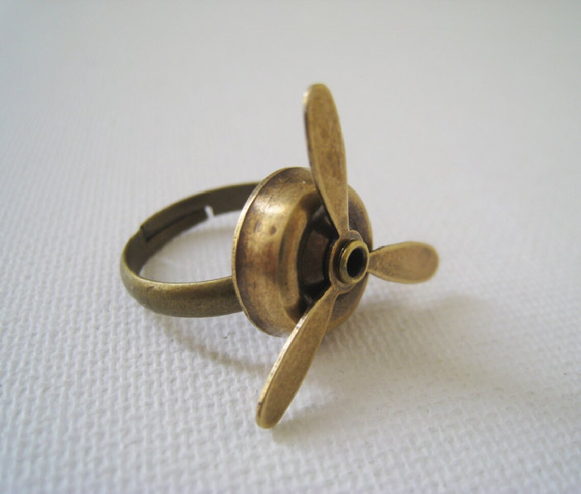 Brass Propeller Ring. Antique Bronze Adjustable Ring. Whimsy Etsy