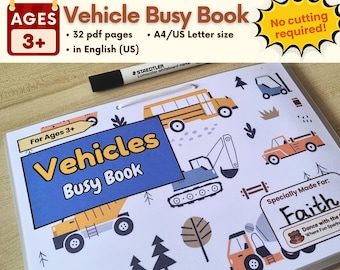 Vehicle Busy Book Printable Toddler Quiet Book Montessori Preschool Worksheet Kindergarten Materials Homeschool Activities Digital Print