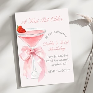 Pink Martini 21st Birthday Invitation: Editable Canva Template