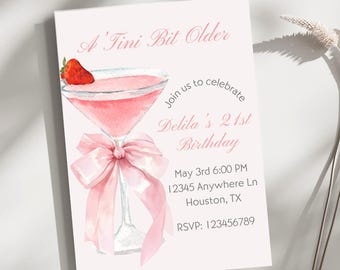 Pink Martini 21st Birthday Invitation: Editable Canva Template