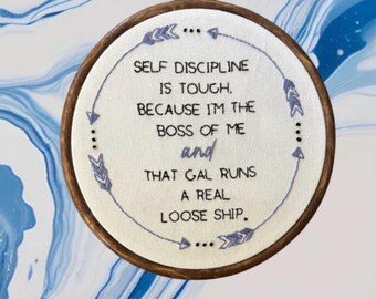 Funny Quote Embroidery Pattern PDF “Self Discipline Is Tough”, Modern Hand Embroidery Design, DIY Hoop Art, Instant Download, 6 Inch