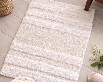Handwoven Cotton Bathroom Mat – 20x30” Natural Boho Bath Rug, Rustic Farmhouse Decor, Soft Absorbent Eco-Friendly Bathmat