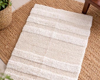 Handmade Cotton Bath Rug 20x30: Boho Woven Floor Mat