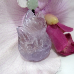 SELTENE AMETHYST Fox 狐 狸 (Japanisch: kitsune) Anhänger Amulett Halskette