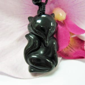 Obsidian Fox 狐 狸 (Japanisch: kitsune) Anhänger Amulett Halskette