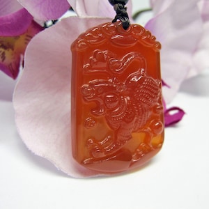CARNELIAN (Red Agate) Carved Tiger Pendant 红玛瑙猛虎下山护主吊坠 Amulet Necklace