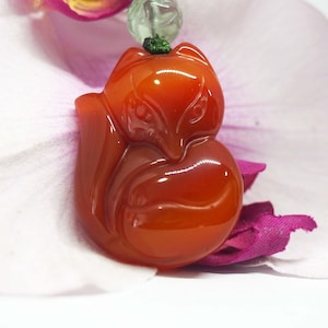 Leistungsstarke Natürliche Roter Achat Fox 红 玛 瑙 !! (Japanisch: kitsune) Anhänger Amulett Halskette