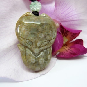 RARE Fossil Coral Jade Fox 珊瑚玉狐狸 (Japanese: kitsune) Pendant Amulet Necklace