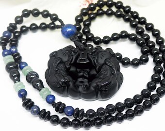 ディープローズ貔貅 Obsidian Carved Double Pixiu = Japanese : Hikyū ( 黑耀石双招
