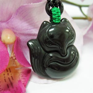 Grüner Obsidian Fuchs éon lisa lisa (japanisch: kitsune) Amulett Halskette