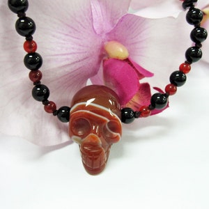 RED AGATE Handcrafted SKULL Amulet Necklace