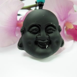 OBSIDIAN (黑耀石）Handcrafted LAUGHING BUDDHA (笑佛)  Amulet Necklace