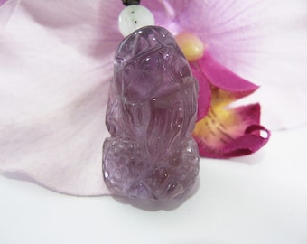 RARE Amethyst PIXIU 貔貅 Pendant Good Luck Charm Necklace