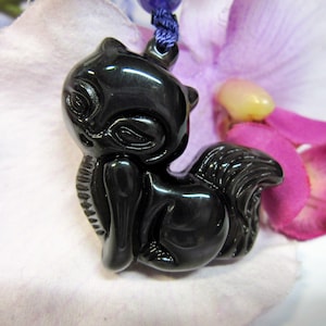RARE Obsidian FAIRY Fox 黑曜石狐仙 (Japanese: kitsune) Pendant Amulet Necklace