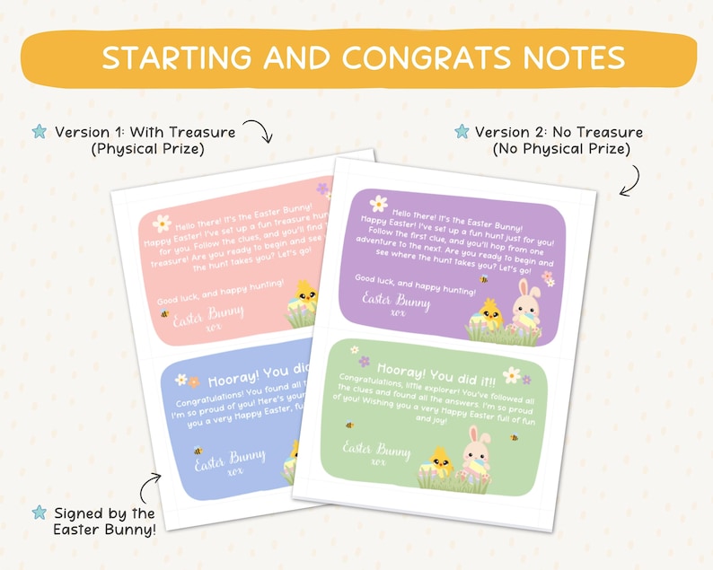 4 Letters from the Easter Bunny. 2 choices for starting letter and 2 choices for congratulation letter