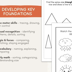 K&ouml;nnte beinhalten: Lehrreiche Aktivit&auml;tsseiten mit dem Text &bdquo;DEVELOPING KEY FOUNDATIONS&ldquo;. Die Seiten enthalten &Uuml;bungen f&uuml;r Feinmotorik, visuelle Erkennung, Logik, Wortschatz und fr&uuml;he Mathematik. Die Seiten zeigen Formen, Wetterillustrationen und Zuordnungsaktivit&auml;ten.