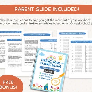 K&ouml;nnte beinhalten: Ein Vorschullehrplan mit dem Titel "Preschool Curriculum Complete School Year Guide" mit Mathematik & Logik, Vorschreiben und Meine Welt. Enth&auml;lt einen Elternratgeber, Anweisungen und einen kostenlosen Bonus. F&uuml;r Kinder im Alter von 3-4 Jahren.