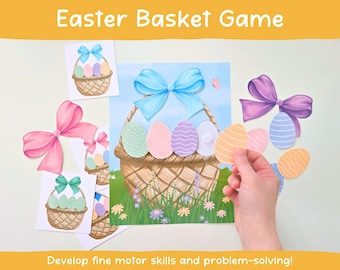 Easter Printable Game for Kids, Fun Activity for Preschool, Pre-k and Kindergarten, Cut and Match Eggs in your basket, Digital Download