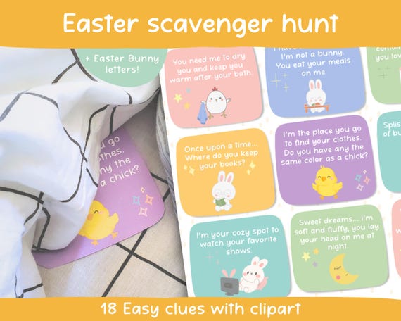 Easter Scavenger Hunt, Indoor Treasure Hunt for Kids, Easter Game for Pre-K & Kindergarten, Ages 2-6 Printable Activity, Hunt Clue