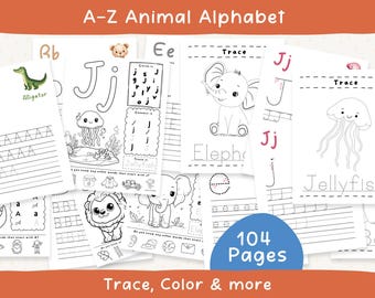 ABC Tracing Worksheet Printable, Animal Alphabet Practice for Toddlers, Pre-K, Kindergarten, Homeschool Letter, handwriting practice A–Z