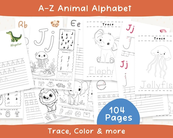 ABC Tracing Worksheet Printable, Animal Alphabet Practice for Toddlers, Pre-K, Kindergarten, Homeschool Letter, handwriting practice A–Z