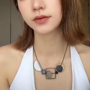 Black Geometric Statement Necklace, Lightweight Abstract Art Jewelry image 9