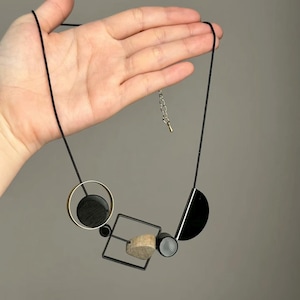 Black Geometric Statement Necklace, Lightweight Abstract Art Jewelry image 2