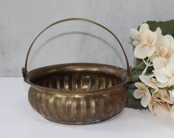 Vintage Brass Bowl with Handle from India