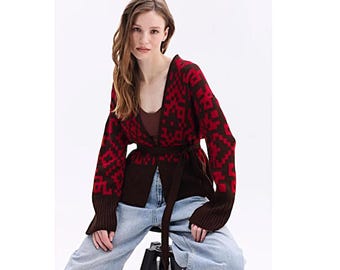 Brown knitted sweater in ethnic style, Made in Ukraine