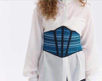 Embroidered corset, Blue corset, Ethno corset, Ukrainian corset, Folk corset, Corset belt, Modern corset, Boho style, Custom tailoring