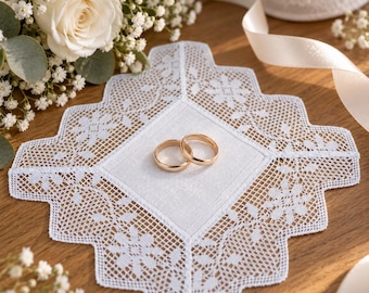 Guardanapos de tecido para casamento, guardanapo de crochê, guardanapos brancos com acabamento em renda.
