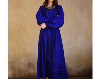Blue linen embroidered dress, Ukrainian dress, Vyshyvanka, Traditional dress, Boho dress, Ethnic clothing, Modern folk dress, Custom order
