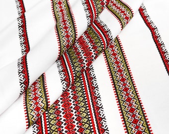 Toalla ucraniana con adorno rojo y verde, Rushnyk de algodón bordado, Rushnyk de boda, Rushnyk tradicional, Rushnyk tejido, Toalla hecha a mano