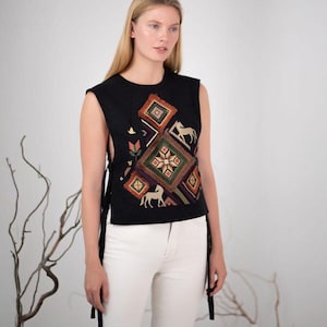 Black embroidered vest, Ukrainian vest, Colourful embroidery, Bohemian vest, Waistcoat, Folk vest, Kiptar, Ethnic clothing, Modern vest