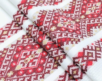 Rushnyk bordado, Rushnyk da Ucrânia com enfeites bordô e vermelho, Rushnyk de casamento, Rushnyk tradicional, Rushnyk tecido, Toalha feita à mão